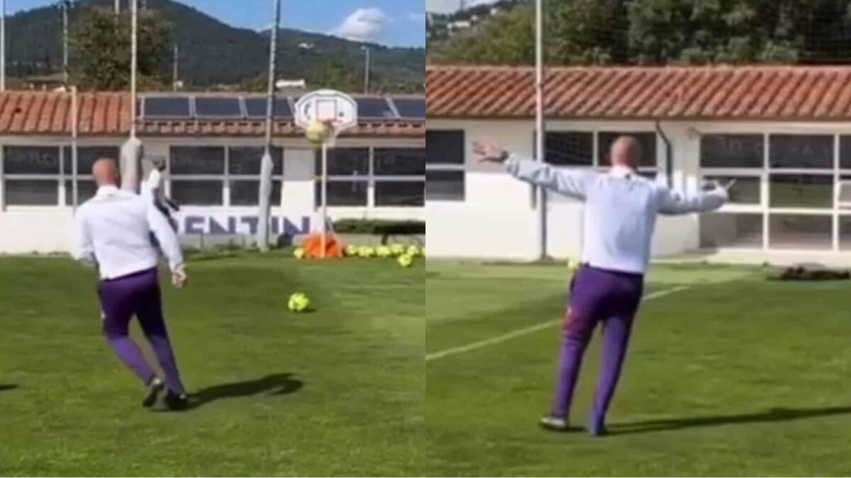 Italiano fa canestra con un tiro, grande esultanza per l'allenatore della Fiorentina. Il video della prodezza - 