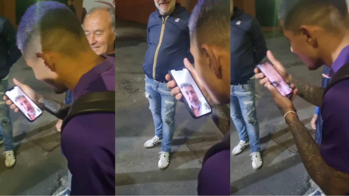 Un tifoso fa videochiamare Dodò a Careca dopo la partita di Salerno. Complimenti al terzino viola - 