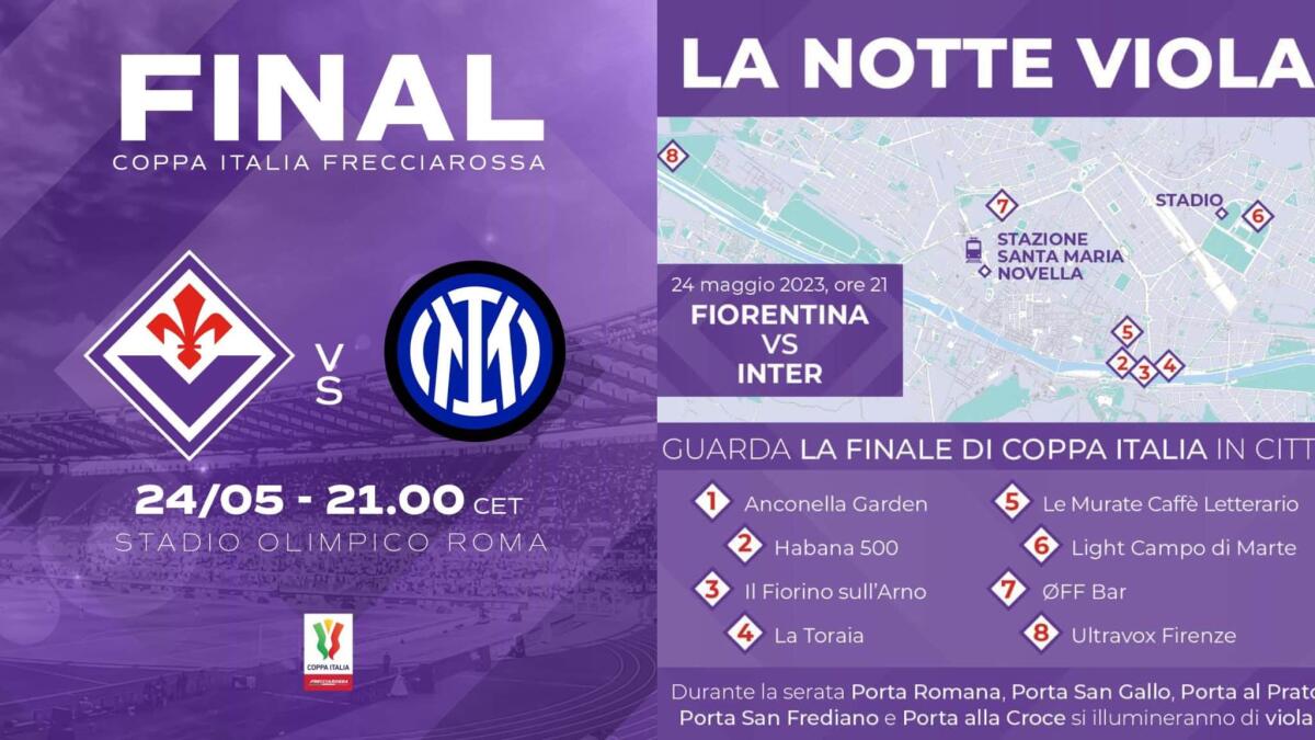 Firenze si prepara per la finale di Coppa Italia tra Fiorentina e Inter. Le info per vedere la partita in città - 