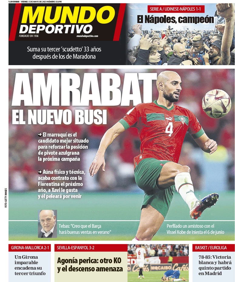Il Mundo Deportivo mette in prima pagina Amrabat: "È il nuovo Busquets per il Barcellona"