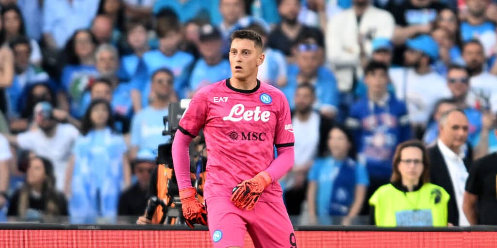 NAPLES, ITALY - MAY 07: Pierluigi Gollini of SSC Napoli during the Serie A match between SSC Napoli and ACF Fiorentina at Stadio Diego Armando Maradona on May 07, 2023 in Naples, Italy. (Photo by Francesco Pecoraro/Getty Images)