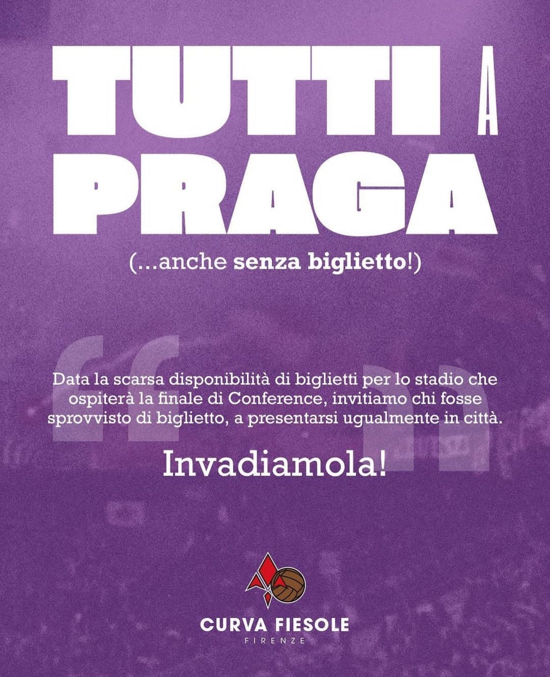 La Curva Fiesole: "Tutti a Praga, anche chi non ha il biglietto. Coloriamo di viola la città ugualmente"