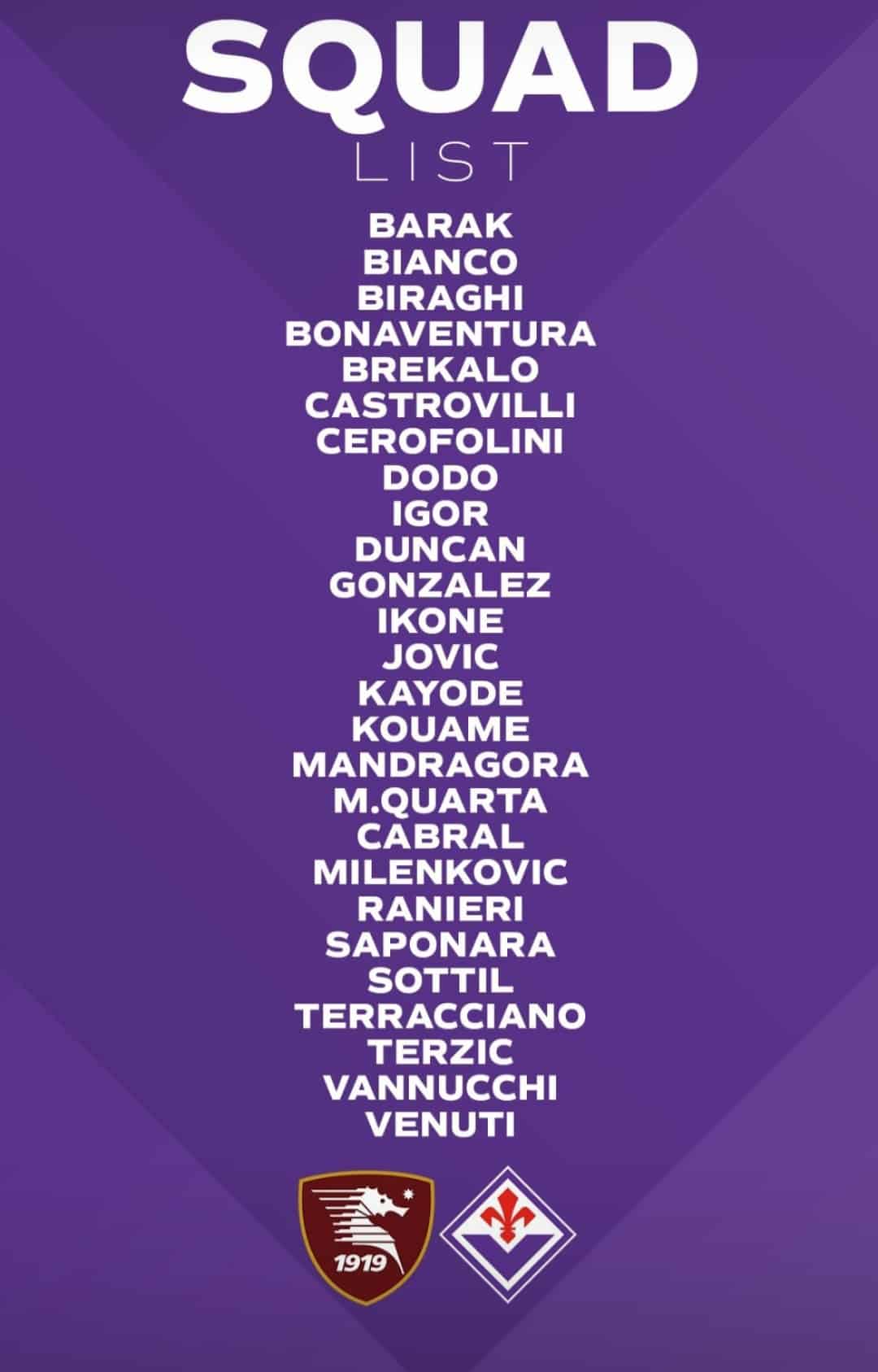 Amrabat non convocato, rimane a Firenze per recuperare. Torna Bonaventura. I convocati della Fiorentina