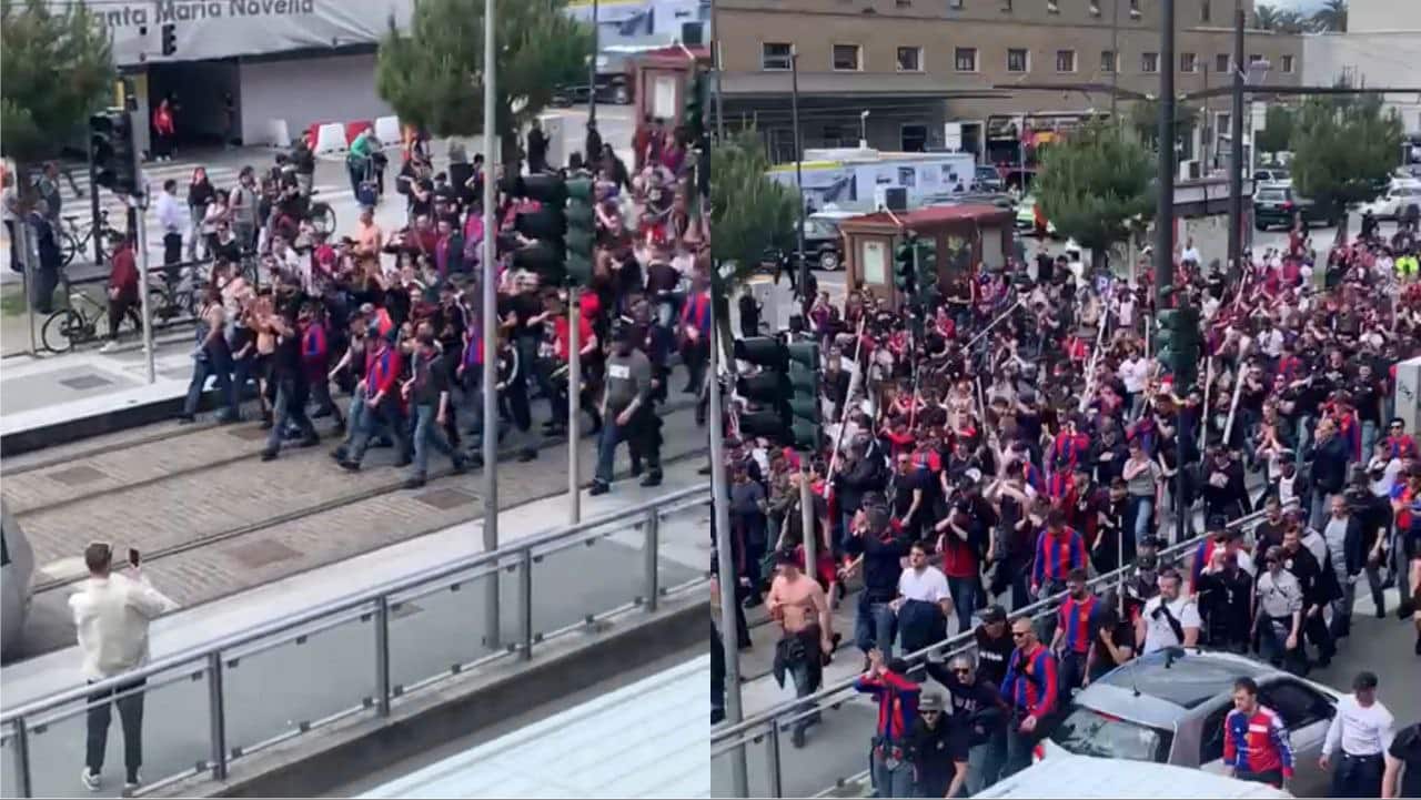 Tifosi del Basilea arrivati nel centro di Firenze, saranno in 2500 al Franchi per la partita