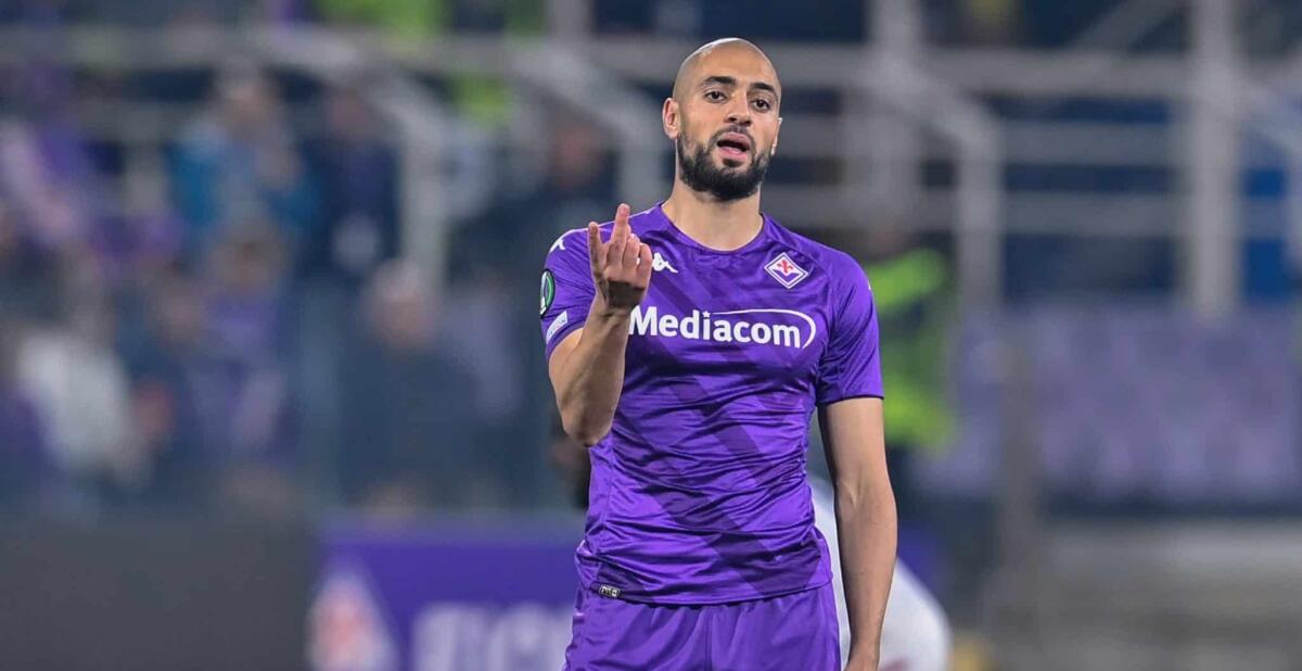 Nazione, Amrabat via dalla Fiorentina? I viola non faranno sconti, operazione che non si chiuderà a breve - Sofyan Amrabat (ACF Fiorentina) Labaro Viola, Lisa Guglielmi, Fiorentina-Basilea. 11 Maggio 2023