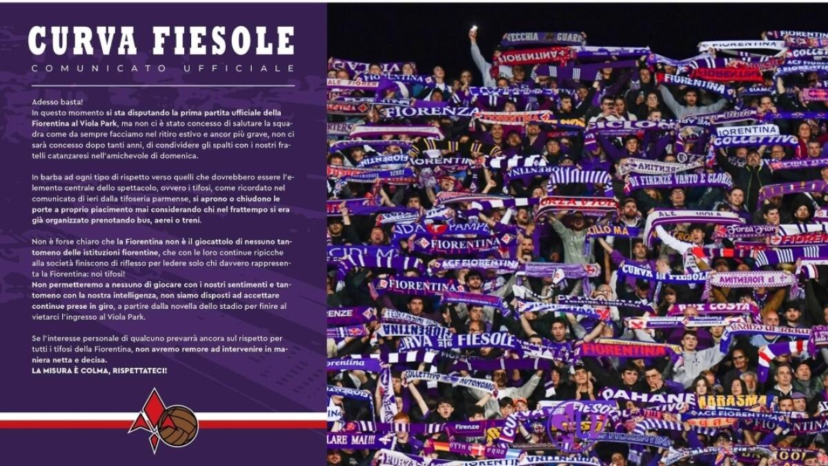 Curva Fiesole furiosa: "Ci è impedito di vedere l'amichevole, se continua interverremo in maniera netta" - 
