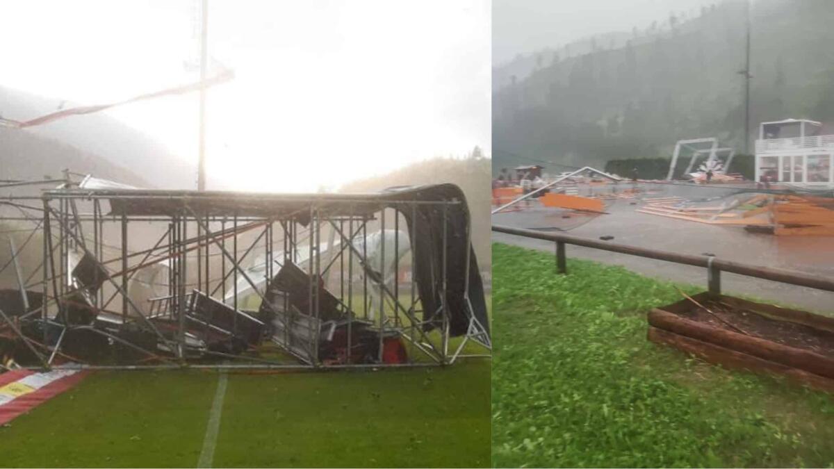 Paura a Moena, tromba d'aria e crolla torretta delle televisioni. Genoa annulla partita e allenamento - 