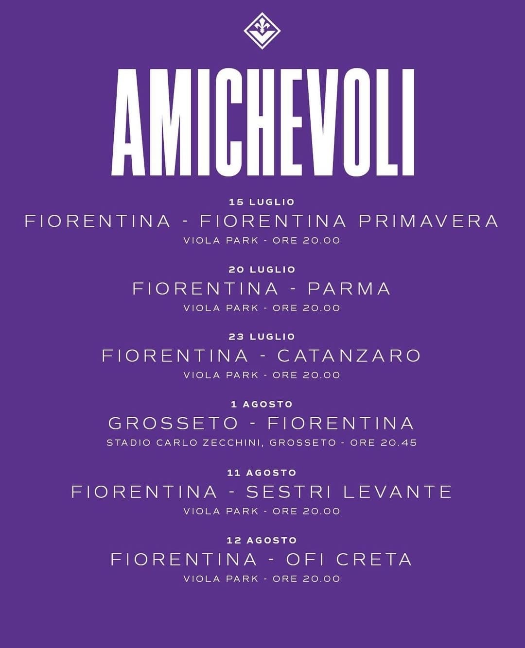 Le amichevoli della Fiorentina in estate, quasi tutte al Viola Park. Si parte con la Primavera, poi il Parma