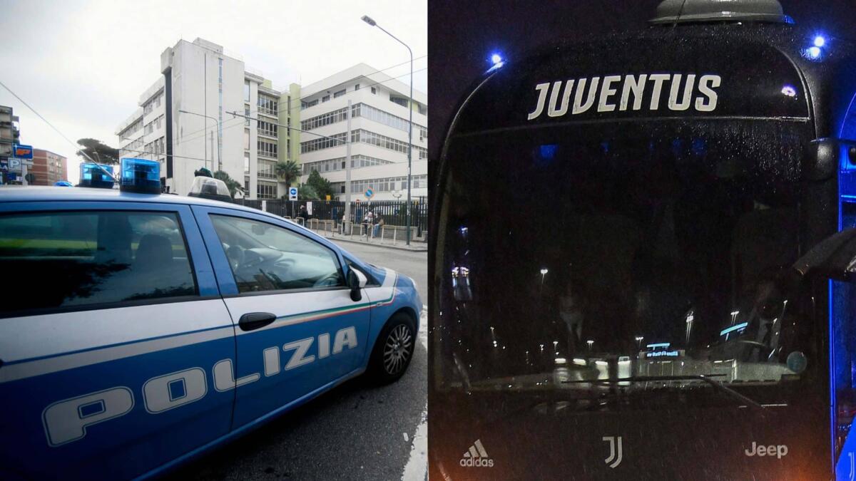 Il pullman della Juventus tampona la macchina della polizia mentre andava alla Dacia Arena di Udine - 