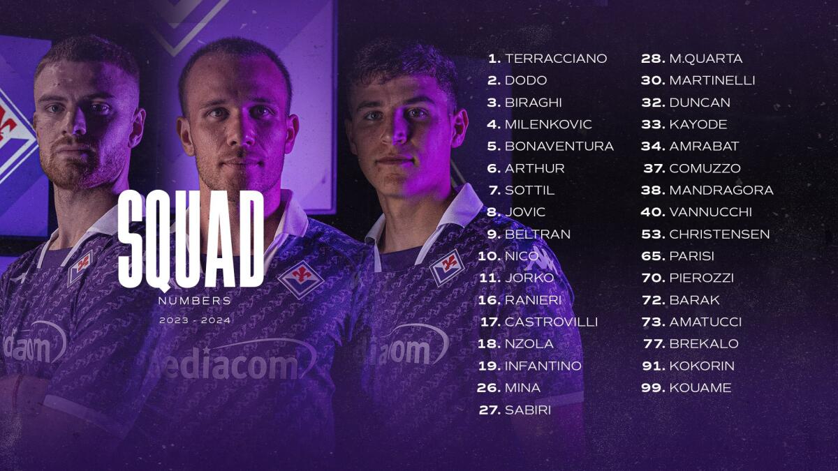 I numeri di maglia della Fiorentina: la 10 passa a Nico Gonzalez, a Castrovilli la 17. Parisi il 65, Beltran 9, Arthur 6 - 