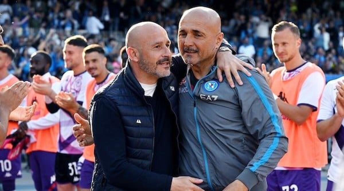 Spalletti è in arrivo al Viola Park, il tecnico della nazionale sarà a colloquio con Italiano - Ci Napoli 07/05/2023 - campionato di calcio serie A / Napoli-Fiorentina / foto Carmelo Imbesi/Image Sport
nella foto: Luciano Spalletti-Vincenzo Italiano