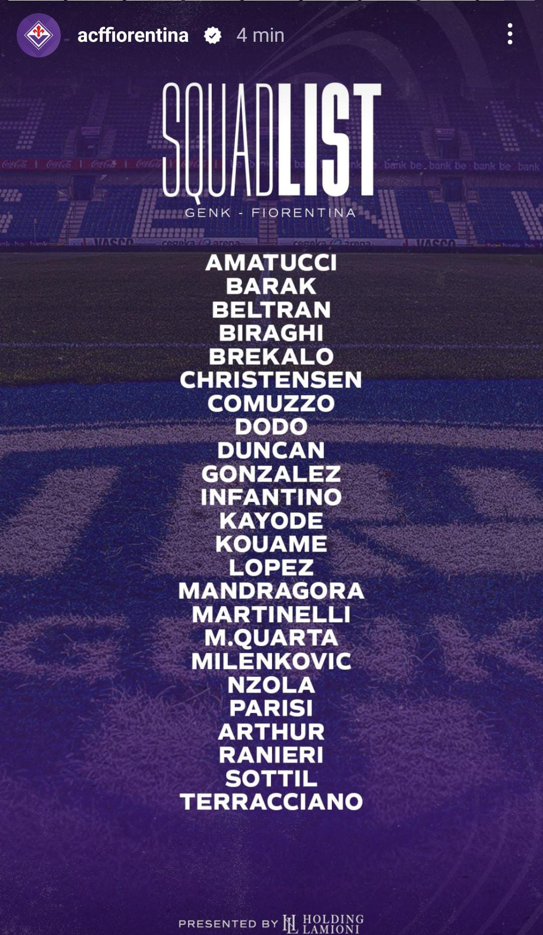 Diramata la lista dei convocati per la trasferta di Conference League: assenti Bonaventura e Ikonè