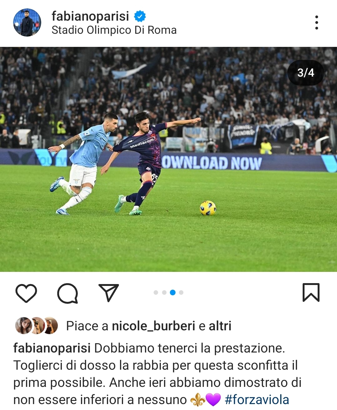 Parisi scrive: "Teniamoci la prestazione, dobbiamo toglierci di dossi la rabbia. Inferiori a nessuno"