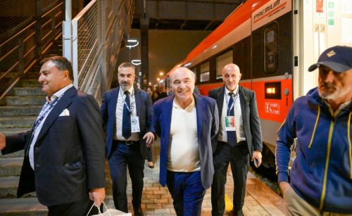 Firenze, stazione Campo di Marte, arrivo Fiorentina da Napoli. 09.10.2023, foto Jacopo Canè. Copyright Labaroviola.com