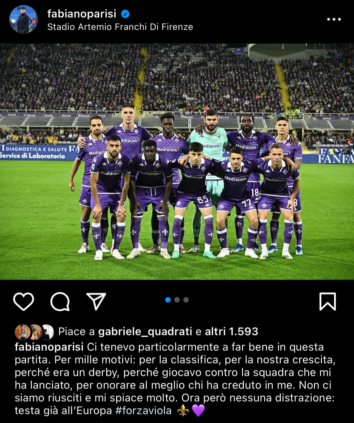 Parisi: "Chiedo scusa per la gara di ieri, tutti sapevano quando ci tenessi alla gara con l'Empoli"