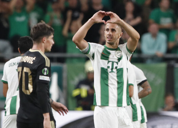 Soccer Football - Europa Conference League - Group F - Ferencvaros v Cukaricki - Groupama Arena, Budapest, Hungary - September 21, 2023 Ferencvaros' Aleksandar Pesic celebrates scoring their third goal REUTERS/Bernadett Szabo - UP1EJ9L1FJYCS