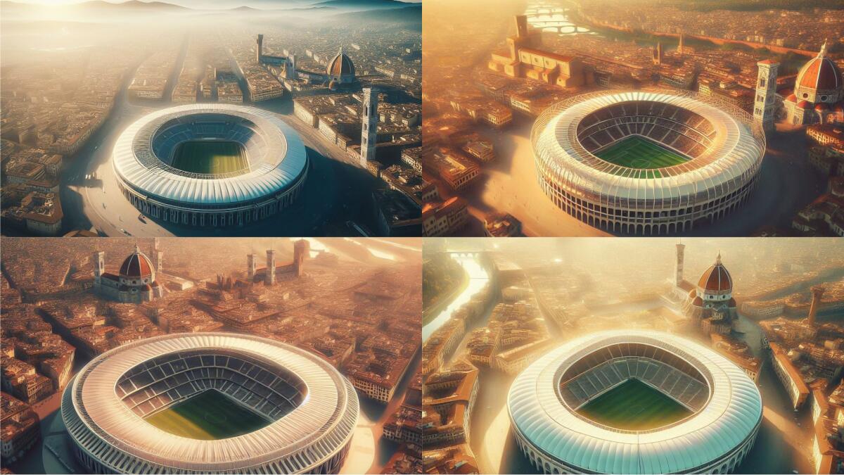 Lo stadio della Fiorentina secondo l'intelligenza artificiale. Il disegno che lo rende parte integrante di Firenze - 