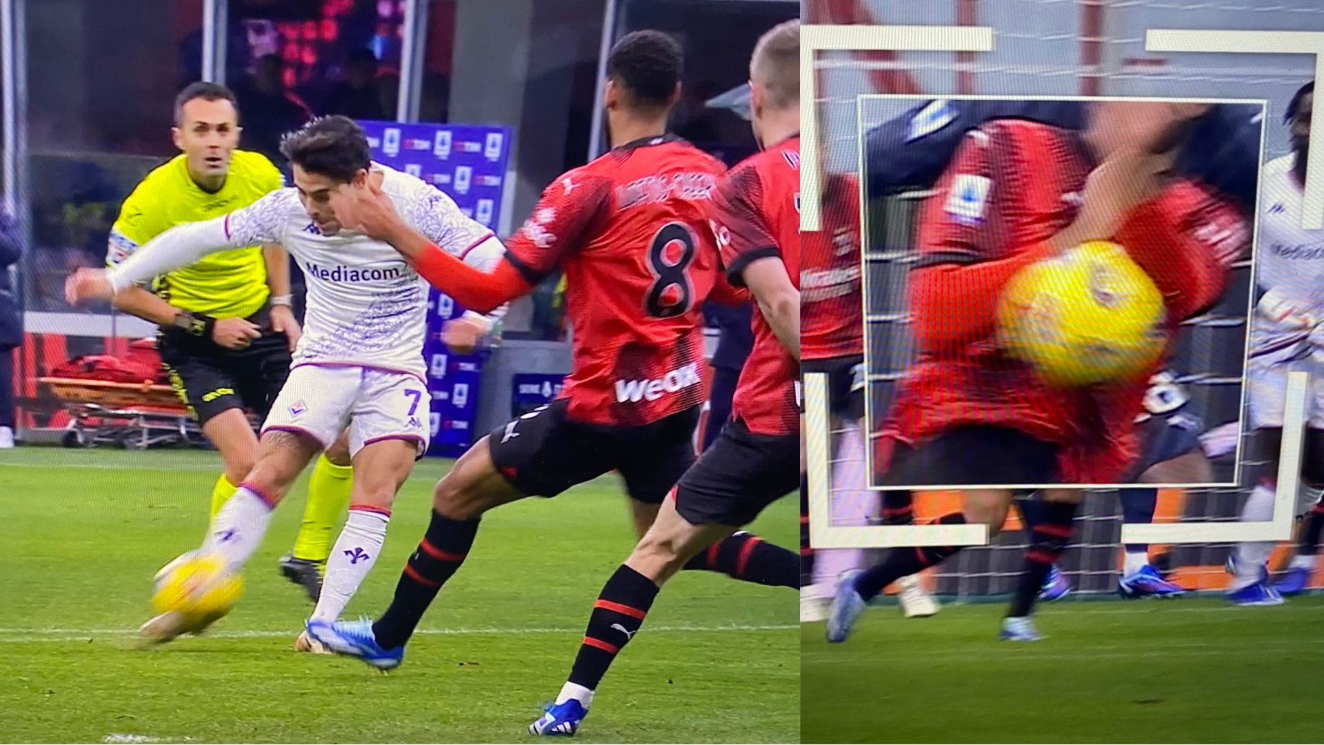 La spiegazione del mancato rigore alla Fiorentina contro il Milan: "Braccio largo ma c'è deviazione"