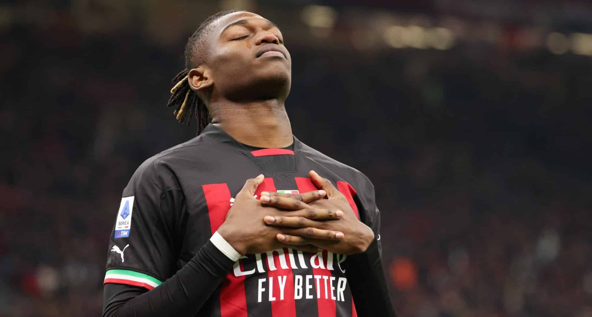 AC Milans Rafael Leao jubilates after scoring goal of 1 to 0 during the Italian serie A soccer match between AC Milan and Fiorentina at Giuseppe Meazza stadium in Milan, 13 November 2022.ANSA / MATTEO BAZZI