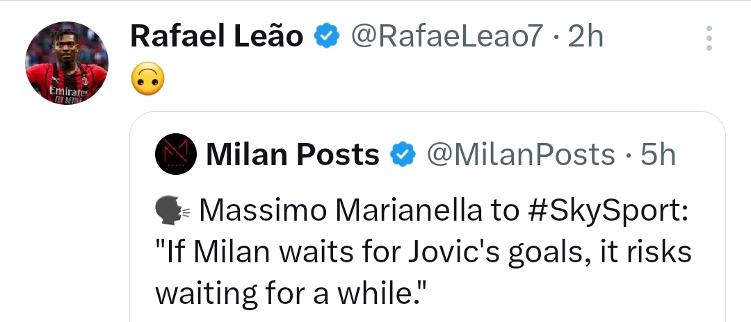 Leao prende in giro Marianella, aveva detto: "Se il Milan aspetta il gol di Jovic, aspetta un bel po"