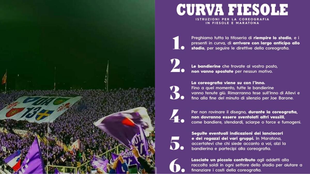 Istruzioni Curva Fiesole per la coreografia in Fiesole e Maratona di domani sera contro il Milan - 