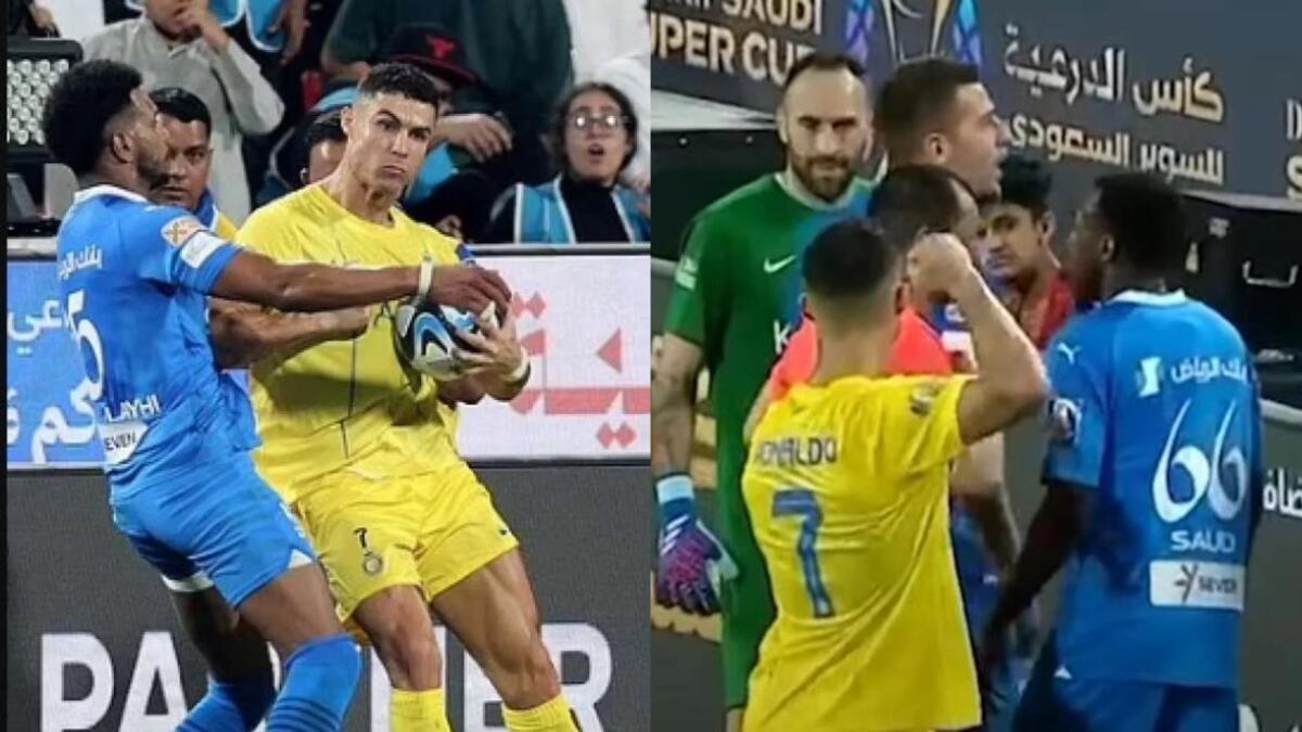 Cristiano Ronaldo perde la testa, prima tira una gomitata all'avversario poi mima un cazzotto all'arbitro - 