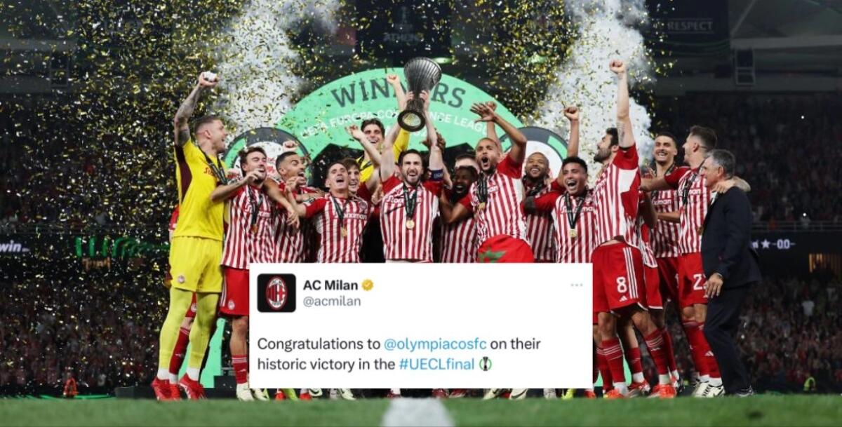 Il Milan non ha fatto i complimenti nè all'Inter e nè all'Atalanta, ma fa tweet per l'Olympiakos per la vittoria - 