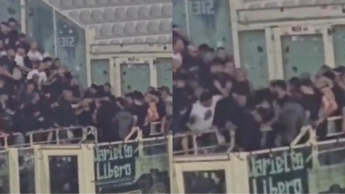 Rissa furiosa tra i tifosi del Napoli nel loro settore a Firenze dopo il gol segnato da Kvaratskhelia - 