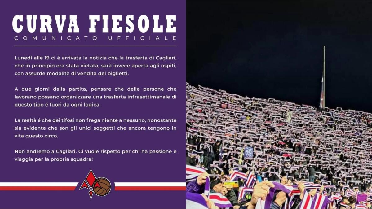Duro comunicato della Fiesole: "A nessuno frega qualcosa dei tifosi, non andremo a Cagliari" - 