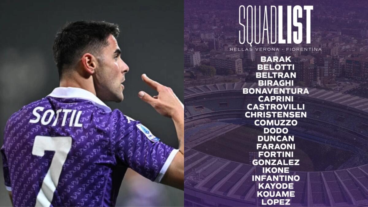 I convocati per Hellas Verona-Fiorentina: Sottil unico assente, ci sono anche Fortini e Caprini - 