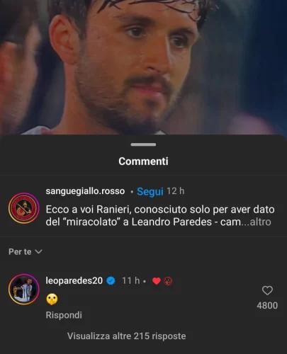 Per il famoso "miracolato", Paredes zittisce Ranieri su Instagram dopo l'errore in finale di Conference