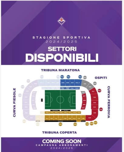 La Fiorentina comunica i settori per abbonarsi. Solo metà Maratona, la Ferrovia sostituisce la Fiesole