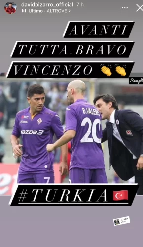 Pizarro si congratula con Montella per gli Europei e pubblica una foto con la maglia della Fiorentina