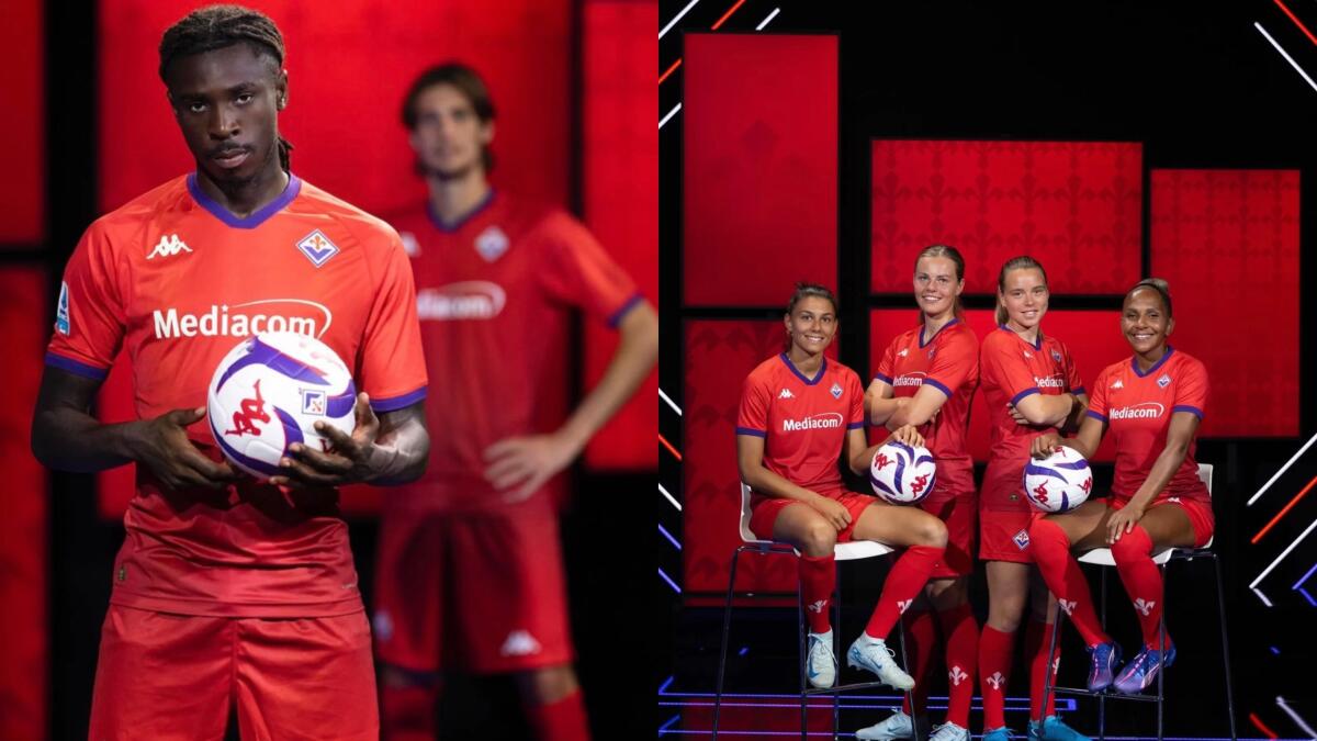 Per il suo compleanno la Fiorentina presenta la terza maglia, é rossa con il colletto e le rifiniture viola - 