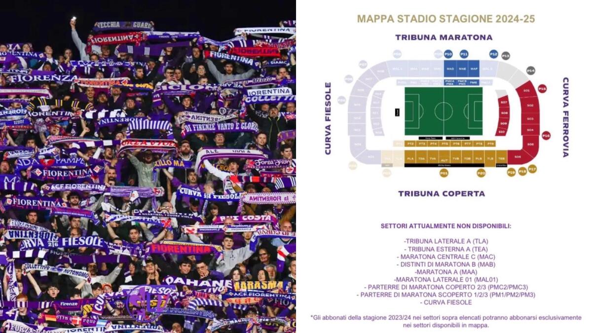 Solo 12 mila abbonamenti? In realtà la Fiorentina ha fatto sold out. Capienza massima 19 mila posti - 