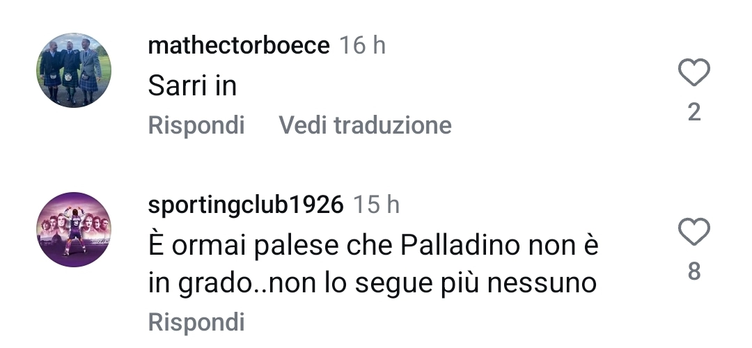I tifosi della Fiorentina stufi di Palladino, sotto i post impazza il "Dateci Sarri". Italiano rimpianto