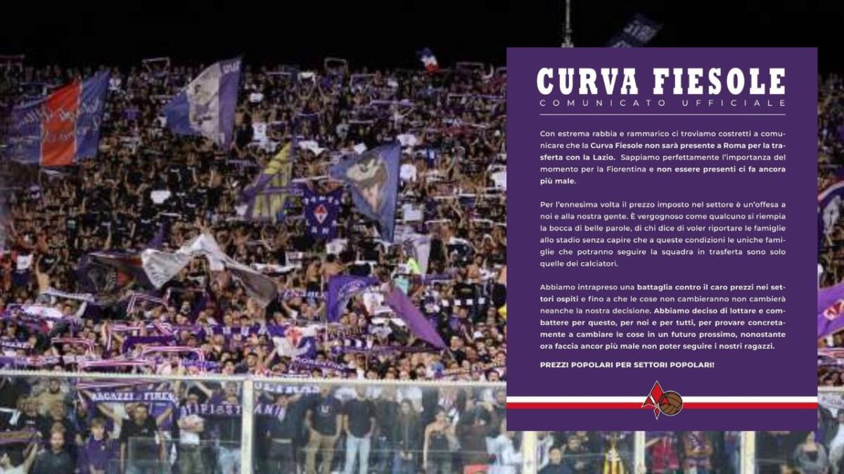 La Curva Fiesole non sarà presente a Roma: "Per l'ennesima volta il prezzo imposto nel settore ospiti è un'offesa a noi e alla nostra gente" - 