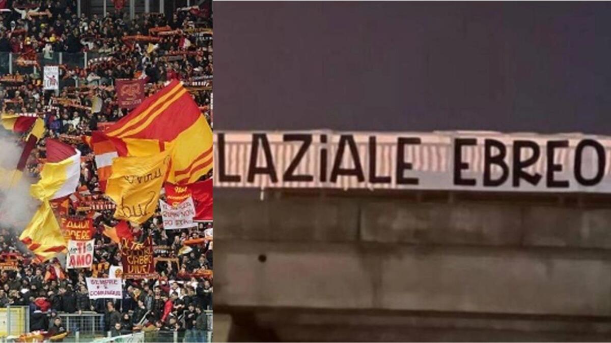 Vergogna a Roma, Striscione antisemita dei tifosi romanisti prima del derby: "Laziale ebreo" - 