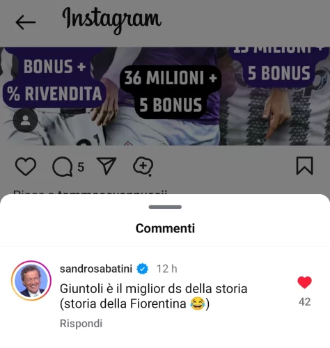Sabatini sarcastico con la Juve sui social: "Giuntoli è il miglior DS della storia della Fiorentina"