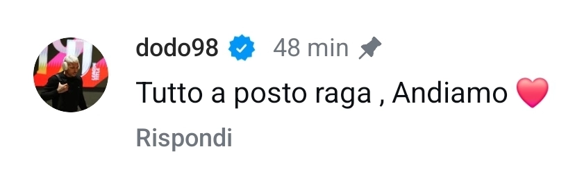Dodò rassicura e carica tutti, scrive a Passione Fiorentina: "Tutto a posto raga, andiamo"