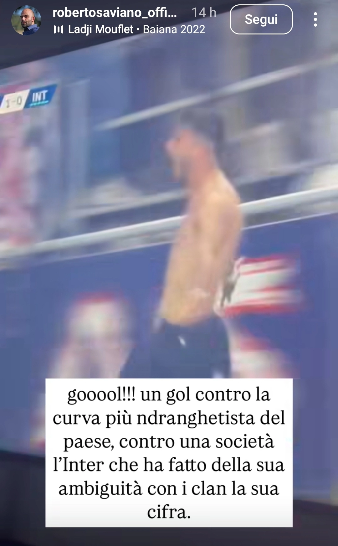 Il Bologna segna all'Inter e Saviano scrive: "Contro la Curva più ndranghetista d'Italia"