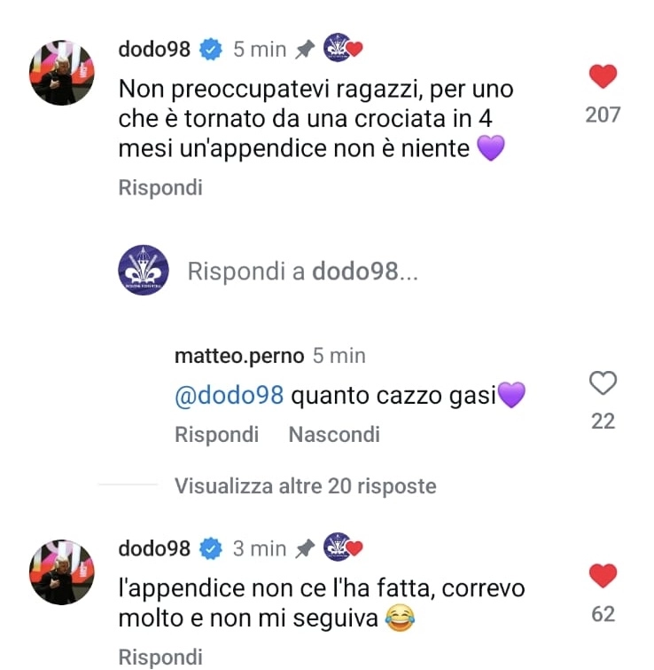 Dodò a Passione Fiorentina: "Per uno che è tornato dal crociato in 4 mesi l'appendicite non è niente"