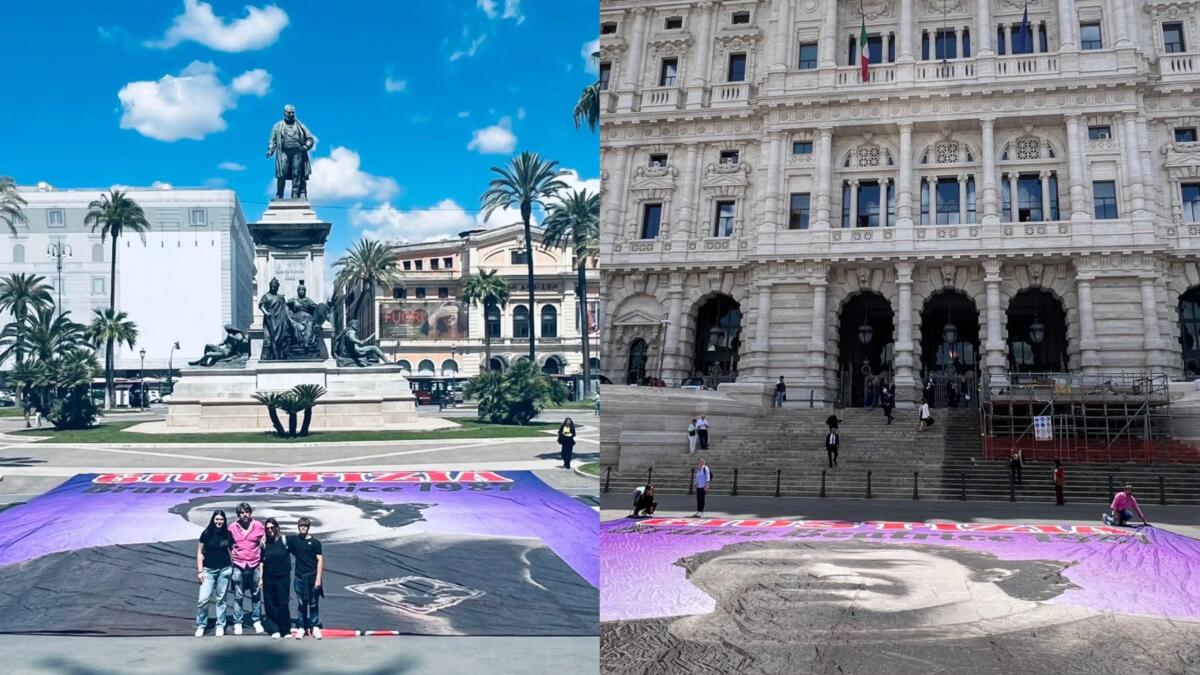 "Giustizia per Bruno Beatrice", striscione di 25 metri davanti alla Corte Suprema di Cassazione a Roma - 