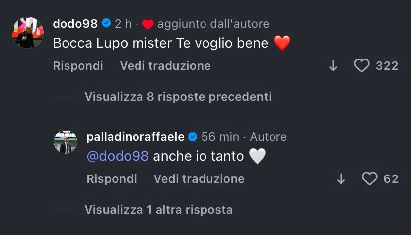 Siparietto Dodò-Palladino: "In bocca al lupo mister, ti voglio bene". La risposta: "Anche io tanto"