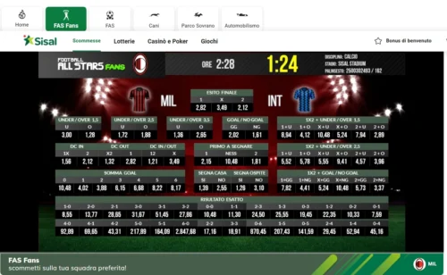 Nella foto, una schermata di un evento Sisal scommesse virtuali calcio