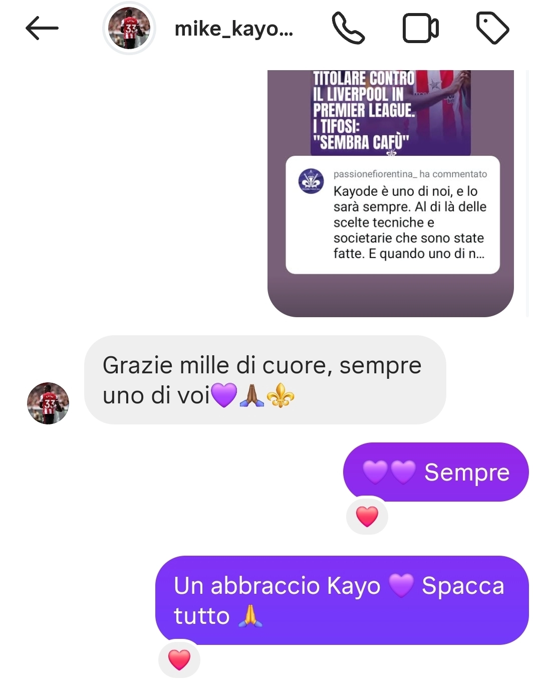 Kayode, MVP contro il Liverpool, scrive a Passione Fiorentina: "Grazie di cuore, sarò sempre uno di voi"
