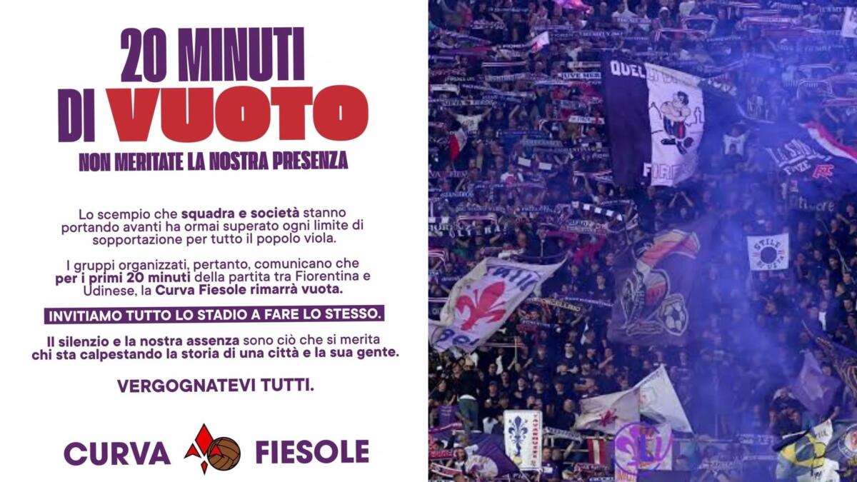 Curva Fiesole stufa: “20 minuti di vuoto contro l’Udinese. Vergognatevi tutti" - 
