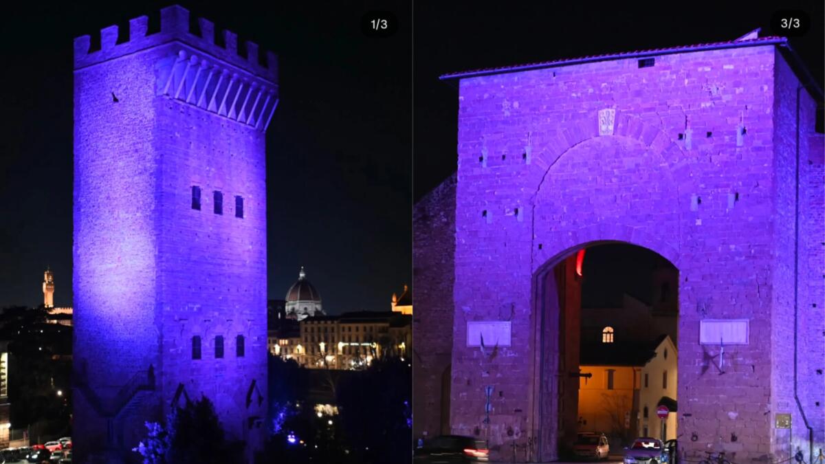 Le porte di Firenze si colorano di viola dopo il tramonto in memoria del Presidente Rocco Commisso - 