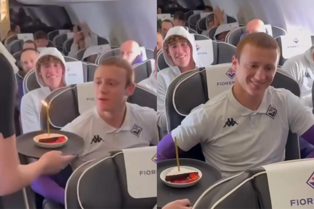 Comuzzo compie 21 anni e festeggia in volo: candeline spente sull’aereo di ritorno da Varsavia - 