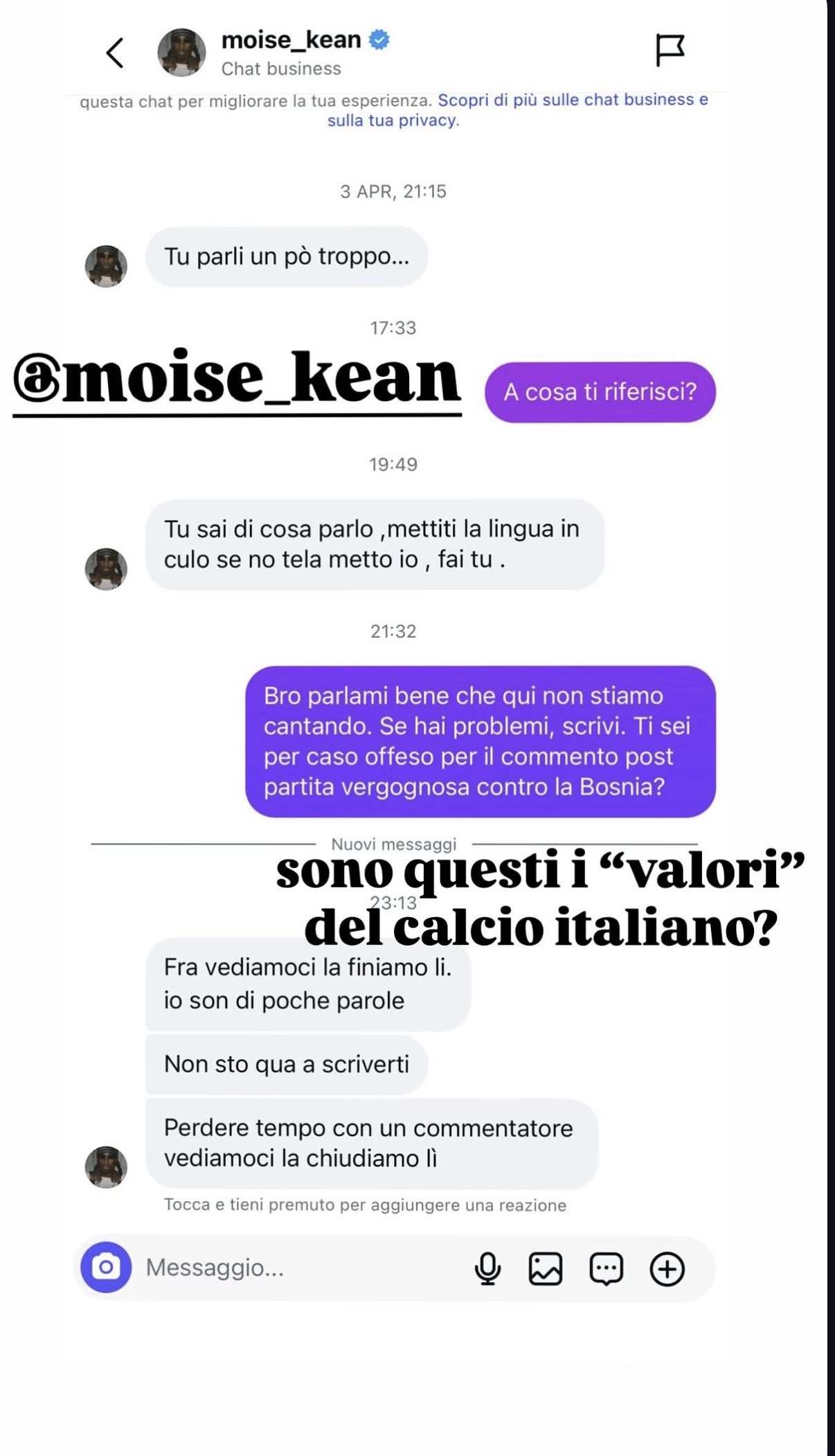Dopo aver diffamato Fagioli, il Pengwin lo rifà con Kean che però non ci sta e attacca in chat